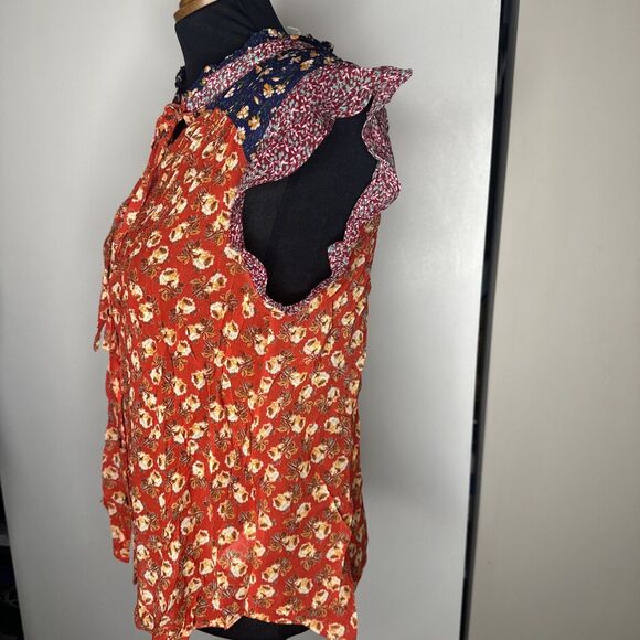 Anthropologie Meadow Rue Floral Blouse Size 8 Multicolor Ruffle Sleeve Flutter - Picture 3 of 11
